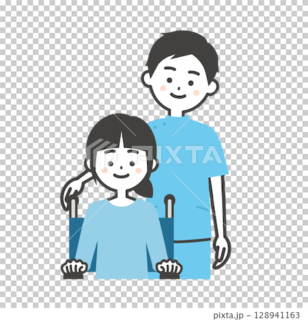 Illustration of a man in a wheelchair and a girl in a wheelchair 128941163