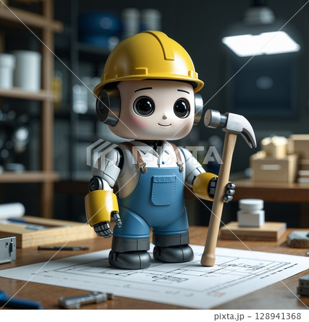 お仕事シリーズ・かわいい小さなロボットフィギュア 128941368