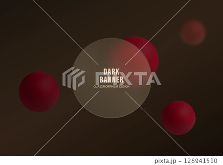 Dark circular glass banner with red spheres 128941510