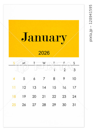 Calendar January 2026 flat style isolated on white background. Calendar January 2026 flat style isolated on white background. 128941595