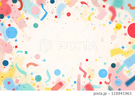 赤・黄色・水色のカラフルな紙吹雪が舞うポップで楽しいフレーム背景セット 赤・黄色・水色のカラフルな紙吹雪が舞うポップで楽しいフレーム背景セット 128941963