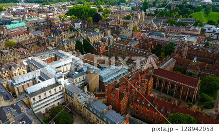 Aerial view of Cambridge University colleges and buildings showing urban landscape Aerial view of Cambridge University colleges and buildings showing urban landscape 128942058