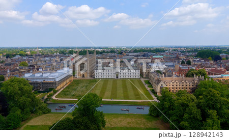 Cambridge University King's College Chapel showing the River Cam and the Backs in Cambridge, UK 128942143
