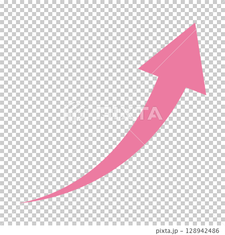 右肩上がりのシンプルな矢印のイラスト　白背景 128942486