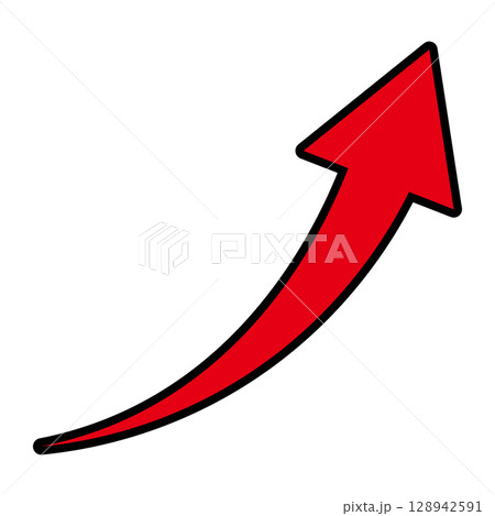 右肩上がりのシンプルな矢印のイラスト　白背景 128942591