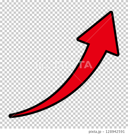 右肩上がりのシンプルな矢印のイラスト　白背景 128942591