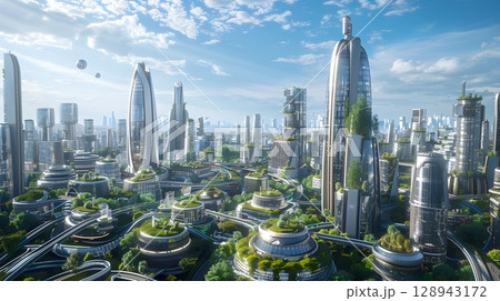 近未来都市の景色 128943172