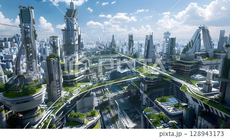 近未来都市の景色 128943173