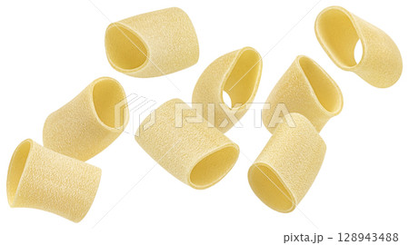 Paccheri pasta isolated on white background with clipping path, full depth of field 128943488