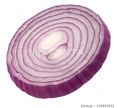 Red onion ring isolated on white background with clipping path, full depth of field 128943622