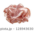 Pork brisket slices, smoked ham isolated on white background, full depth of field 128943630