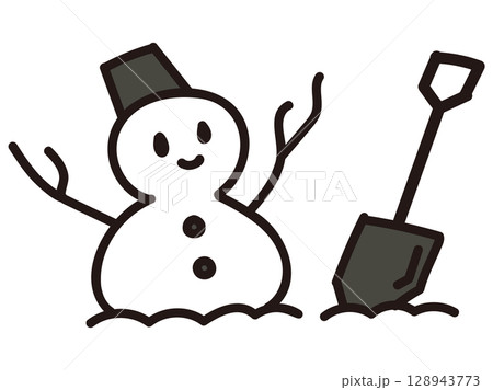 雪だるまと雪遊びの冬イメージ素材 雪だるまと雪遊びの冬イメージ素材 128943773