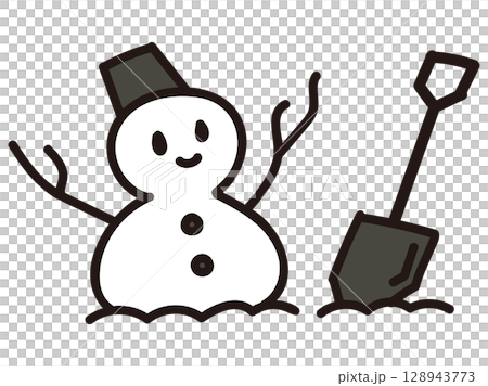 雪だるまと雪遊びの冬イメージ素材 雪だるまと雪遊びの冬イメージ素材 128943773
