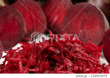 Fresh raw red beetroot grated, beet recipes 128943974