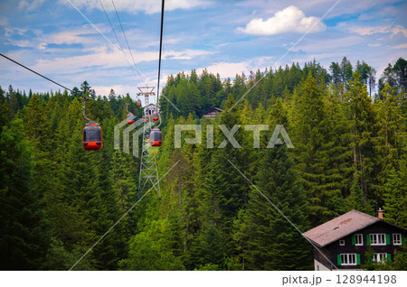 Red Gondolas from Mount Pilatus to Kriens, Switzerland 128944198