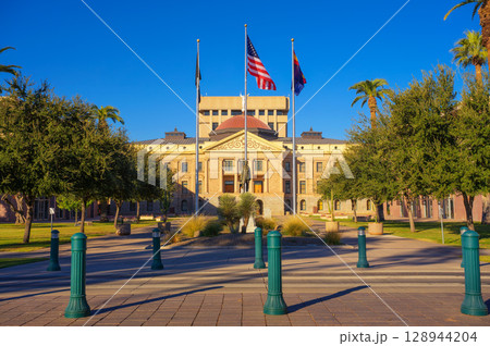 Arizona State Capitol with Flags and Statue in Phoenix, Arizona 128944204