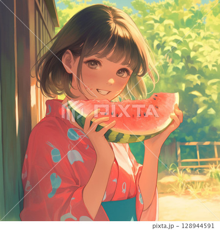 スイカを食べている女の子 128944591