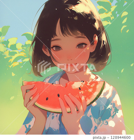 スイカを食べている女の子 128944600