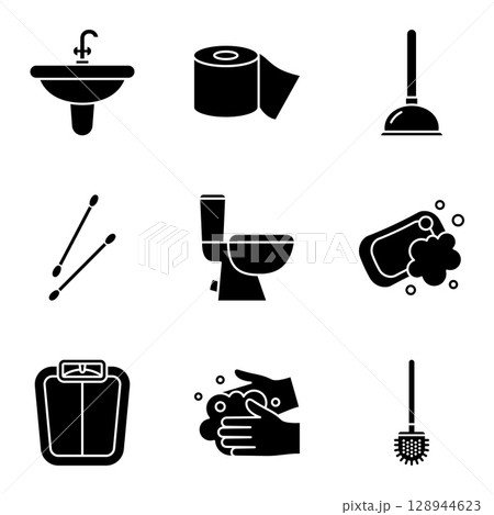 Black Bathroom Essentials Icon Collection Black Bathroom Essentials Icon Collection 128944623