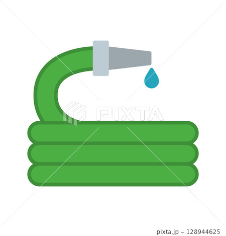 Garden Irrigation Hose Icon with Nozzle and Drop 128944625