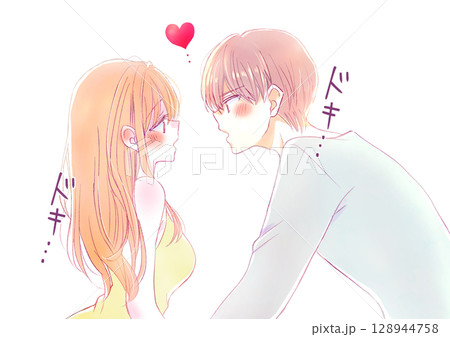 熱っぽく見つめ合う男女 ドキドキ 熱っぽく見つめ合う男女 ドキドキ 128944758