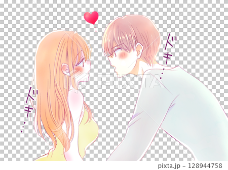 熱っぽく見つめ合う男女 ドキドキ 熱っぽく見つめ合う男女 ドキドキ 128944758