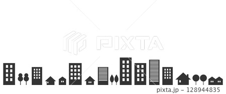 シンプルな街並み・ビルのシルエット　ベクター 128944835