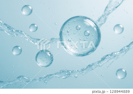 ヒアルロン酸をイメージした透明な水の球体と波紋 128944889