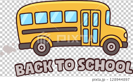 Cute cartoon yellow school bus 128944897