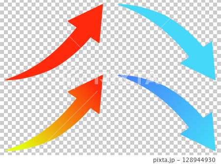 上昇　下降　グラデーション　矢印　シンプル 128944930