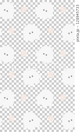 ふわふわシーツおばけパターン　縦型　PNG 128945733