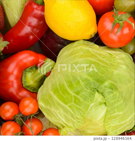 Collection fruit and vegetable background. Collection fruit and vegetable background. 128946164