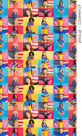 Infinite mosaic of people with a USA national flag 128946414
