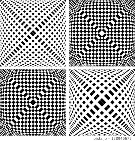 Set of Abstract Geometric Black and White Patterns. 3D Illusion. 128946675