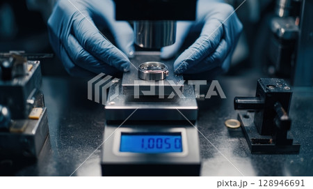 First-Person View of Waterproof Seal Testing on Watch Casing with Digital Readout 128946691
