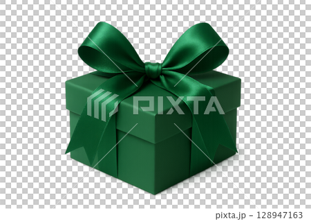 Decorative Green Gift Box With a Satin Ribbon for Birthdays and Celebrations 128947163