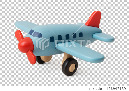 Wooden Toy Airplane in Bright Colors Designed for Childrens Playtime Activities and Imaginative Fun 128947189