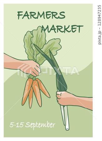 Farmers market poster with hands holding vegetables 128947235