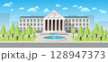 University or government building Front view with trees in flat style. 128947373