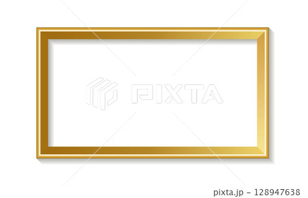 Decorative Vintage Golden Picture Frame Rectangular Vector Illustration on White Background 128947638