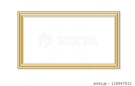 Realistic Gold Vintage Rectangular Picture Frame Isolated on White Background, Vector Illustration 128947812