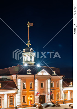 The main building of the Cannon Yard on the territory of the Kazan Kremlin at summer night 128947838