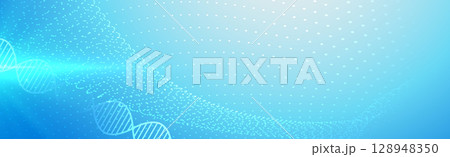 DNA - curved white lines on a blue background with dots - Vector 128948350