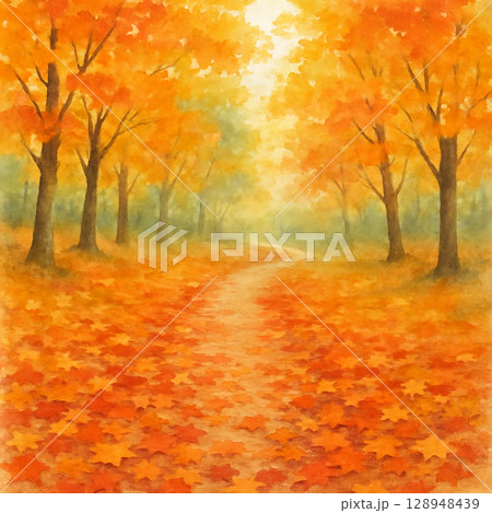 秋の黄葉の小径背景 秋の黄葉の小径背景 128948439