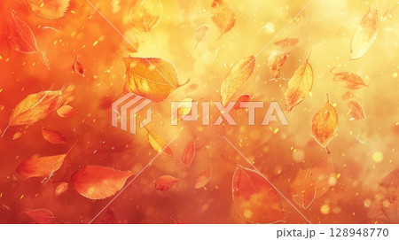 This design features a hazy gradient background and faint wispy strokes perfectly emulating the blurred effect of autumn leaves in motion 128948770