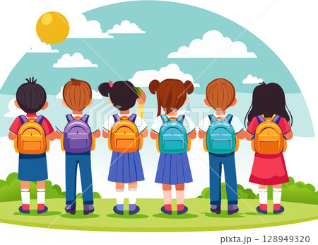 修学旅行に行く子供たち 128949320