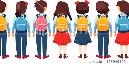 修学旅行に行く子供たち 128949321