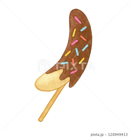 チョコバナナのスイーツイラスト（PNG切り抜き 128949413