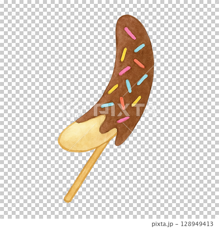 チョコバナナのスイーツイラスト（PNG切り抜き 128949413
