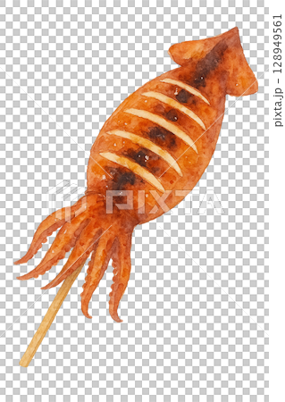 Grilled squid on skewers (PNG cutout) 128949561